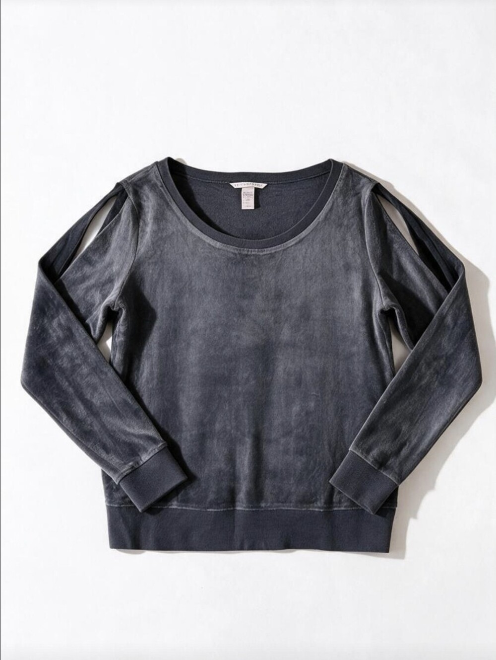 Victorias Secret Womens XS Charcoal Grey Plush Velour Long Sleeve Sweatshirt